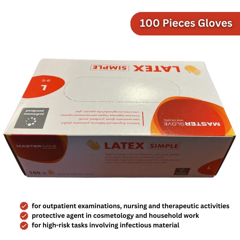 Master Gloves: Pack of 100 Latex Disposable Powdered Gloves - Size L Master Gloves: Pack of 100 Latex Disposable Powdered Gloves - Size L
