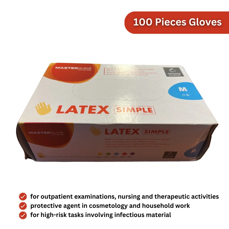 Master Gloves: Pack of 100 Latex Disposable Powdered Gloves - Size M Master Gloves: Pack of 100 Latex Disposable Powdered Gloves - Size M