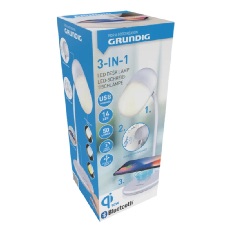 Grundig ED-72546: 3-in-1 LED Desk Lamp, Bluetooth Speaker and Wireless Charger Grundig ED-72546: 3-in-1 LED Desk Lamp, Bluetooth Speaker and Wireless Charger