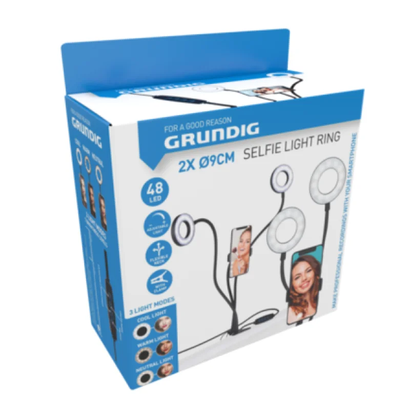 Grundig ED-95927: 2-in-1 Dual Ring light Clip-On Phone Holder Grundig ED-95927: 2-in-1 Dual Ring light Clip-On Phone Holder