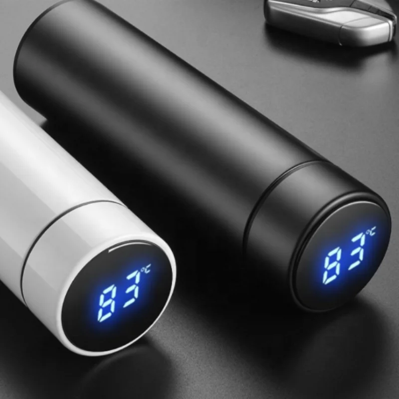 Herzberg Stainless Steel Thermo Vacuum Bottle with Smart Temperature Display - 500ml Silver