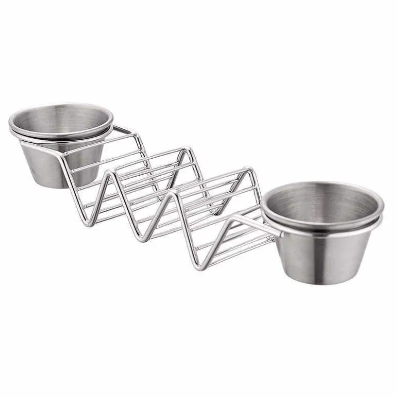 Herzberg HG-04043: Stainless Steel Taco Holder with 2 Cups Herzberg HG-04043: Stainless Steel Taco Holder with 2 Cups