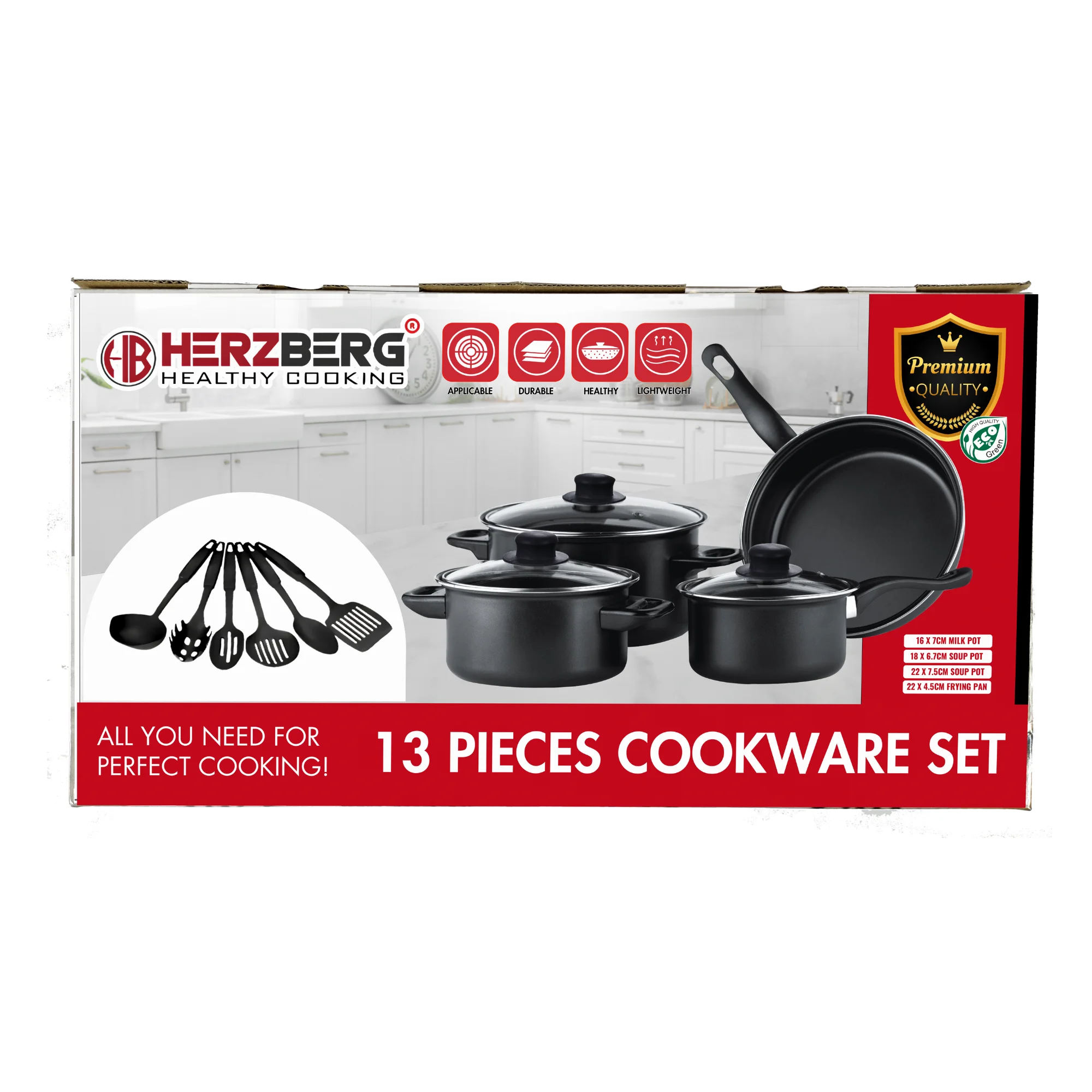Herzberg HG-04241: 13 Pieces Non-Stick Cookware Set with Nylon Cooking Spoon Set Herzberg HG-04241: 13 Pieces Non-Stick Cookware Set with Nylon Cooking Spoon Set