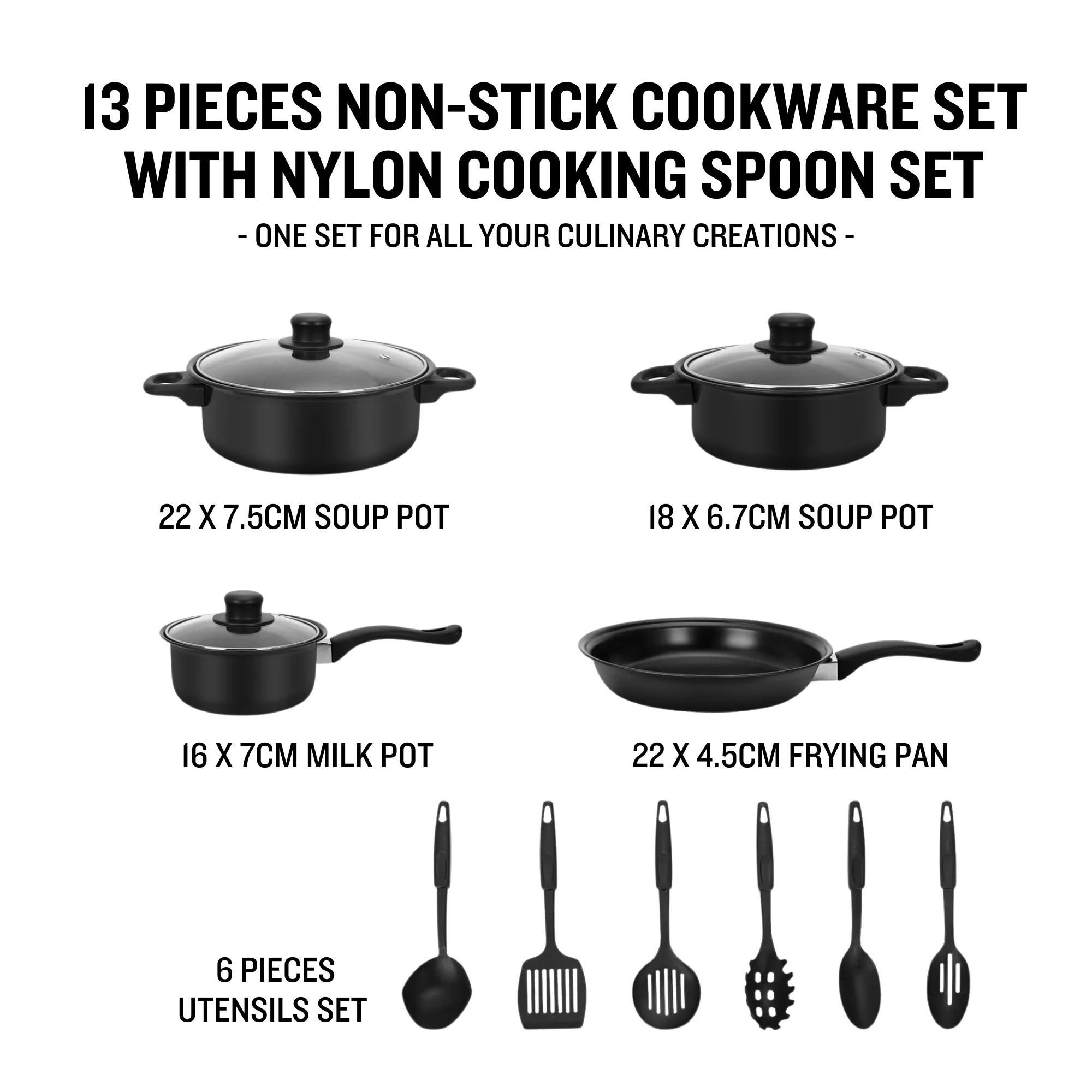 Herzberg HG-04241: 13 Pieces Non-Stick Cookware Set with Nylon Cooking Spoon Set Herzberg HG-04241: 13 Pieces Non-Stick Cookware Set with Nylon Cooking Spoon Set
