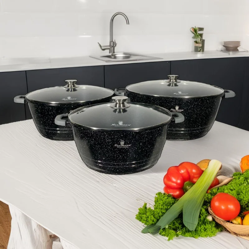 Neumann NM-3BMZ: 12 Pieces Mable Coated Casserole Set- 32/36/40cm Neumann NM-3BMZ: 12 Pieces Mable Coated Casserole Set- 32/36/40cm