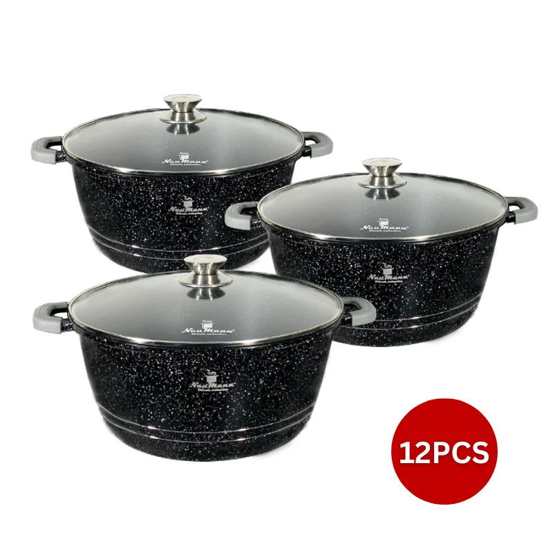 Neumann NM-3BMZ: 12 Pieces Mable Coated Casserole Set- 32/36/40cm Neumann NM-3BMZ: 12 Pieces Mable Coated Casserole Set- 32/36/40cm