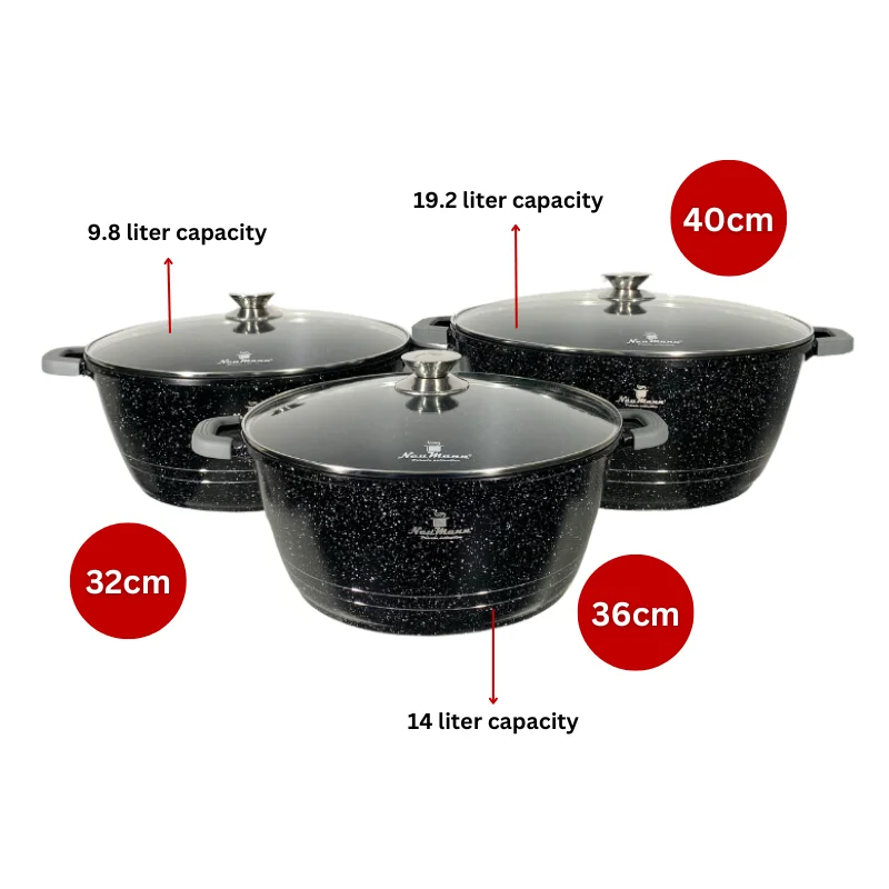 Neumann NM-3BMZ: 12 Pieces Mable Coated Casserole Set- 32/36/40cm Neumann NM-3BMZ: 12 Pieces Mable Coated Casserole Set- 32/36/40cm