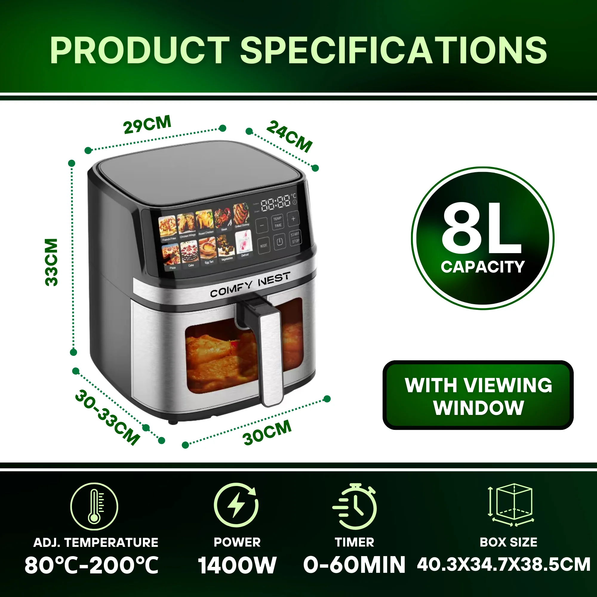 Comfy Nest CN-06160: 1700W Digital Air Fryer - 8L Comfy Nest CN-06160: 1700W Digital Air Fryer - 8L
