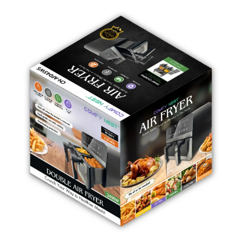 Comfy Nest CN-AFD45WS: 2400W Double S/S Basket Digital Airfryer with Window - 9L Comfy Nest CN-AFD45WS: 2400W Double S/S Basket Digital Airfryer with Window - 9L