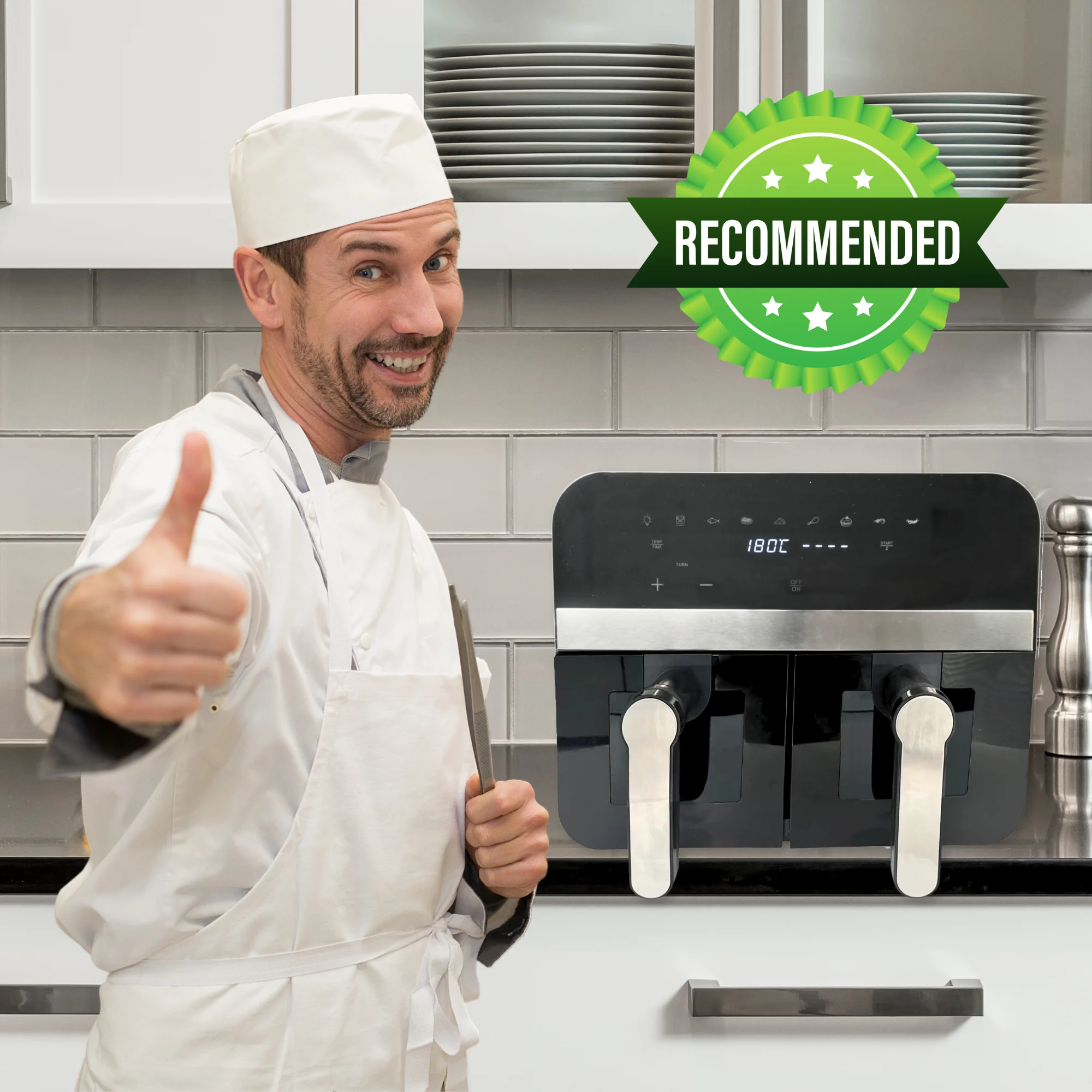 Comfy Nest CN-AFD45WB: 2400W Black Double Basket Digital Air Fryer w/ Window - 9L Comfy Nest CN-AFD45WB: 2400W Black Double Basket Digital Air Fryer w/ Window - 9L
