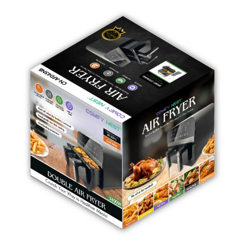 Comfy Nest CN-AFD45NB: 2400W Black Double Basket Digital Air Fryer - 9L Comfy Nest CN-AFD45NB: 2400W Black Double Basket Digital Air Fryer - 9L